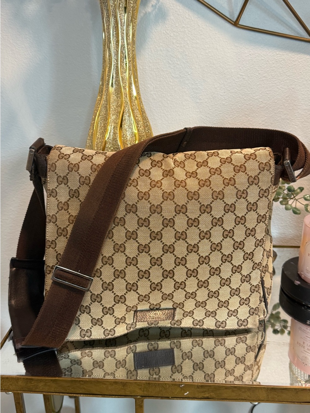 Gucci Brown and Beige GG Canvas Messenger Bag
